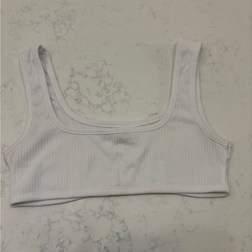 White Ribbed Crop Top - Picture 1 of 2
